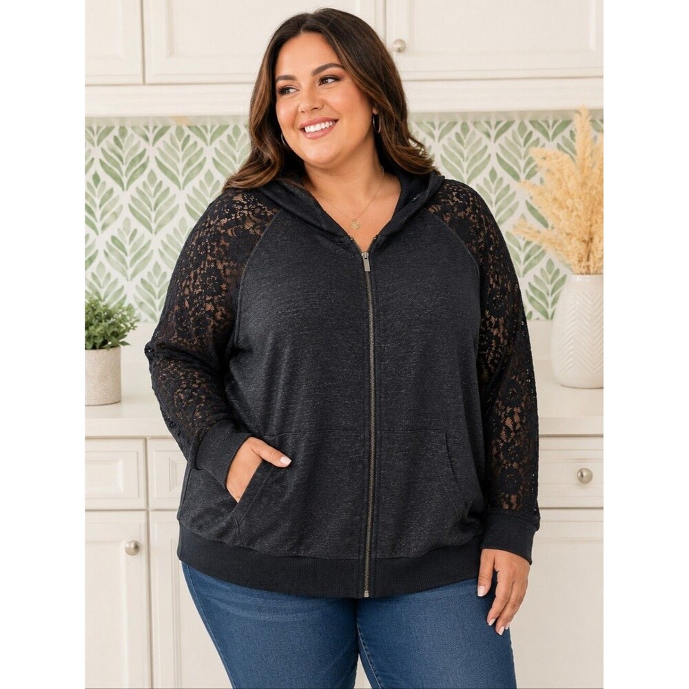 Torrid Black Lace Hoodie Casual 3XL Whimsigoth Festival Soft Grunge Indie Art
